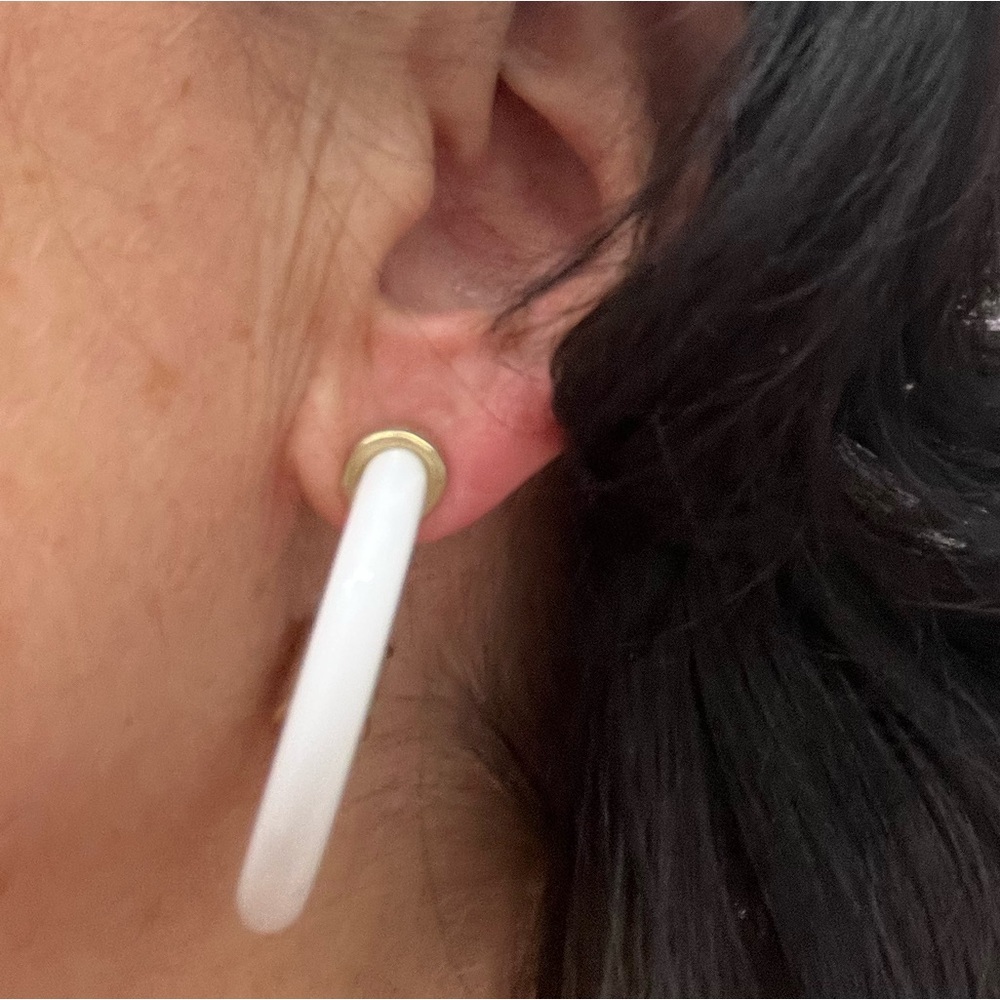 Vintage Gold and White Hoop Earrings - Picture 16 of 16